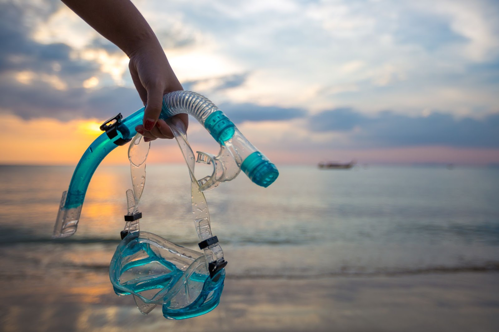 Mask and snorkel diving on the beach